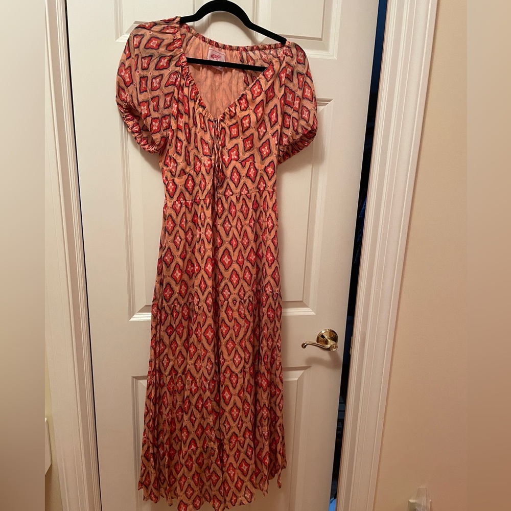 Banjanan Red and Pink Geometric Maxi Dress